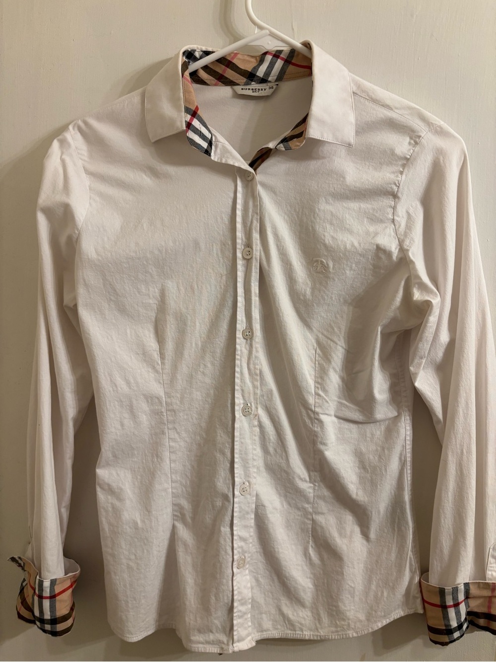 Burberry White Button-Down Shirt with Signature Check Trim